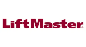 A red and white logo for liftmaster